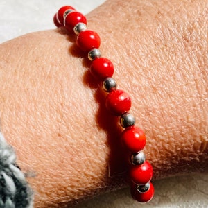Red coral & sterling silver bracelet. High quality natural coral and sterling silver bracelet. Gift for her.