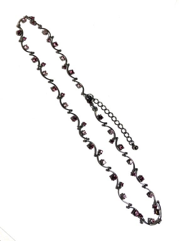 Pink paste swivel choker necklace. Gunmetal paste… - image 7