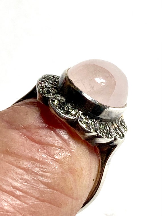 Antique pink quartz & sterling silver ring. Pink … - image 5