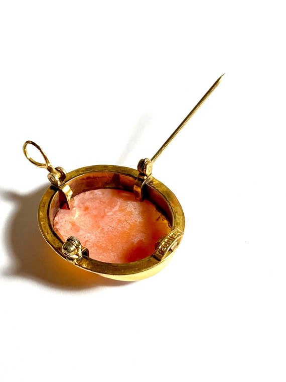 Antique Edwardian conch shell cameo brooch. - image 8