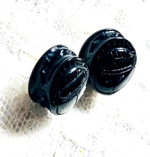 14k gf black onyx scarab beetle stud earrings. 14k