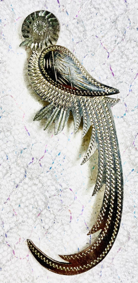Antique Victorian Sterling Silver Bird Brooch Aesthetic Period Pin - M&J