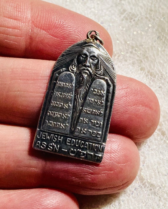 Antique sterling silver man face religious pendan… - image 5