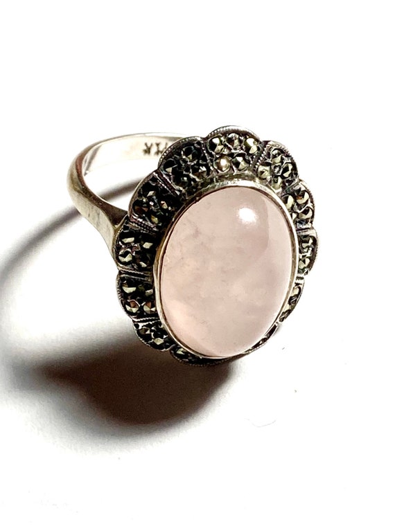 Antique pink quartz & sterling silver ring. Pink … - image 1