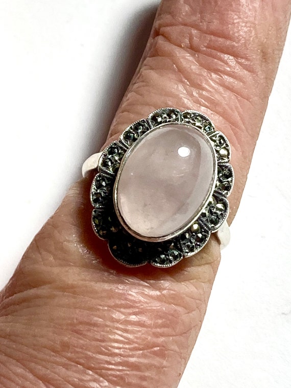 Antique pink quartz & sterling silver ring. Pink … - image 7