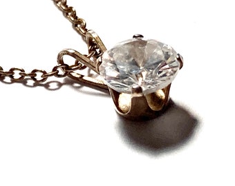 1ct cubic zirconia pendant necklace. 18 inch 925 14k gold vermeil chain over sterling silver. Gift for her