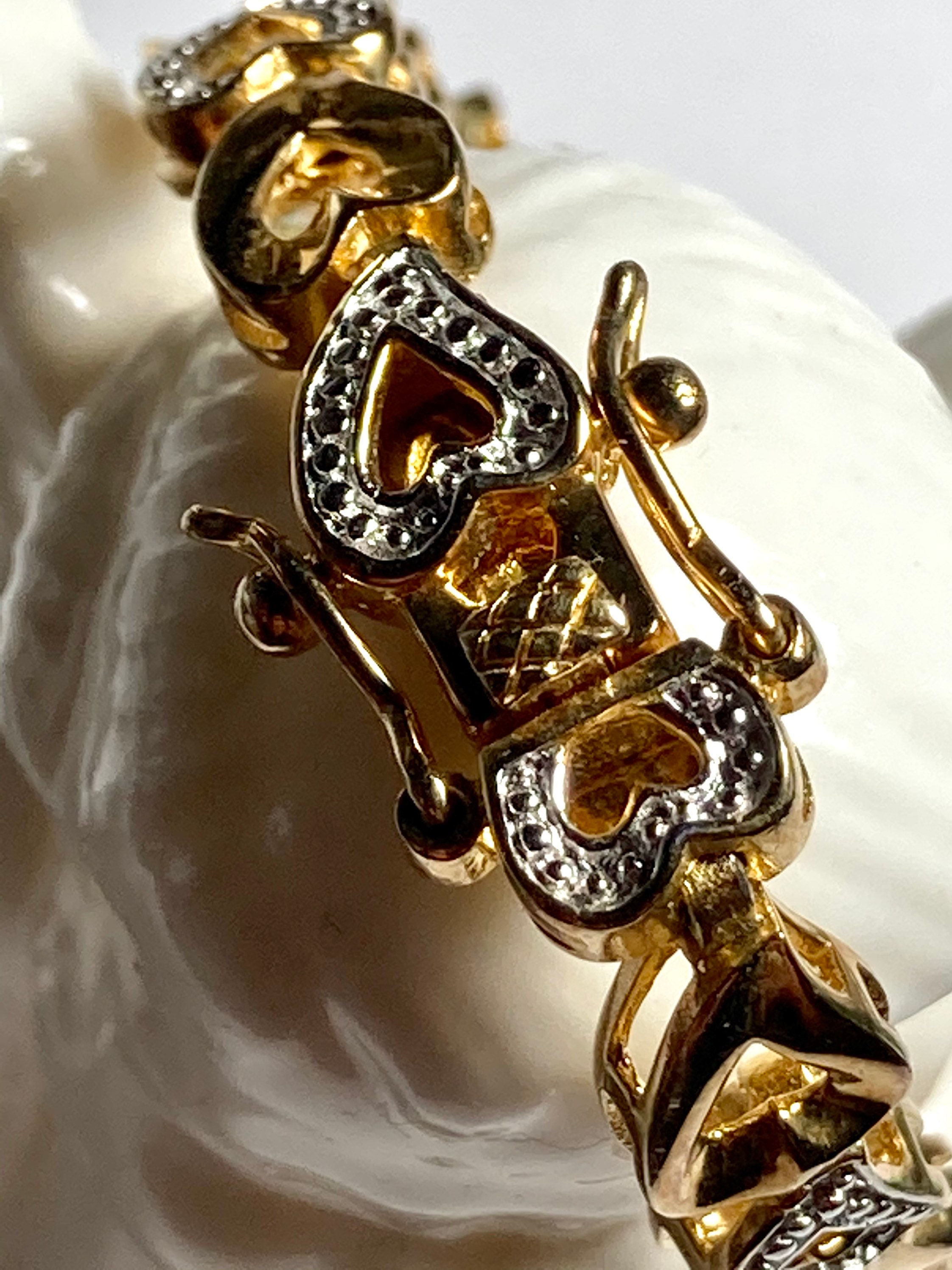 ◎D moment ◎ Voluntad BH Gold Heart Bracelet (925 Silver)_2 Engraved Dotted Heart Bracelet - Gold Vermeil - Oak & Luna