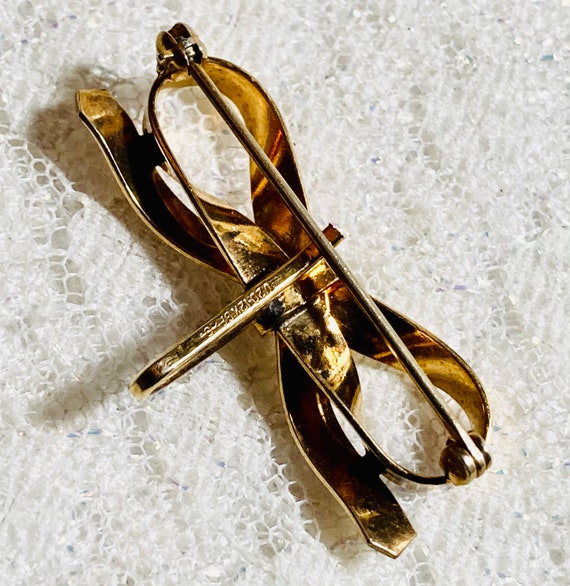 12k gold filled chatelaine watch pin bow brooch. … - image 7