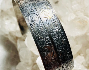 Victorian sterling silver cuff bracelet with gold vermeil. Marked sterling. Collectors item. Gift for her.