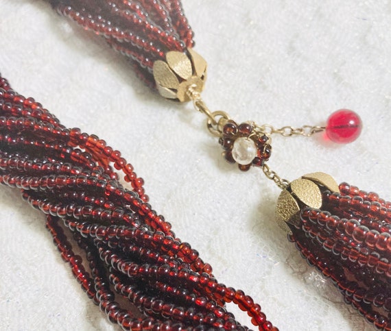 Signed Miriam Haskell red twist bead choker neckl… - image 8
