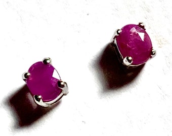 Vintage natural ruby earrings in sterling silver.