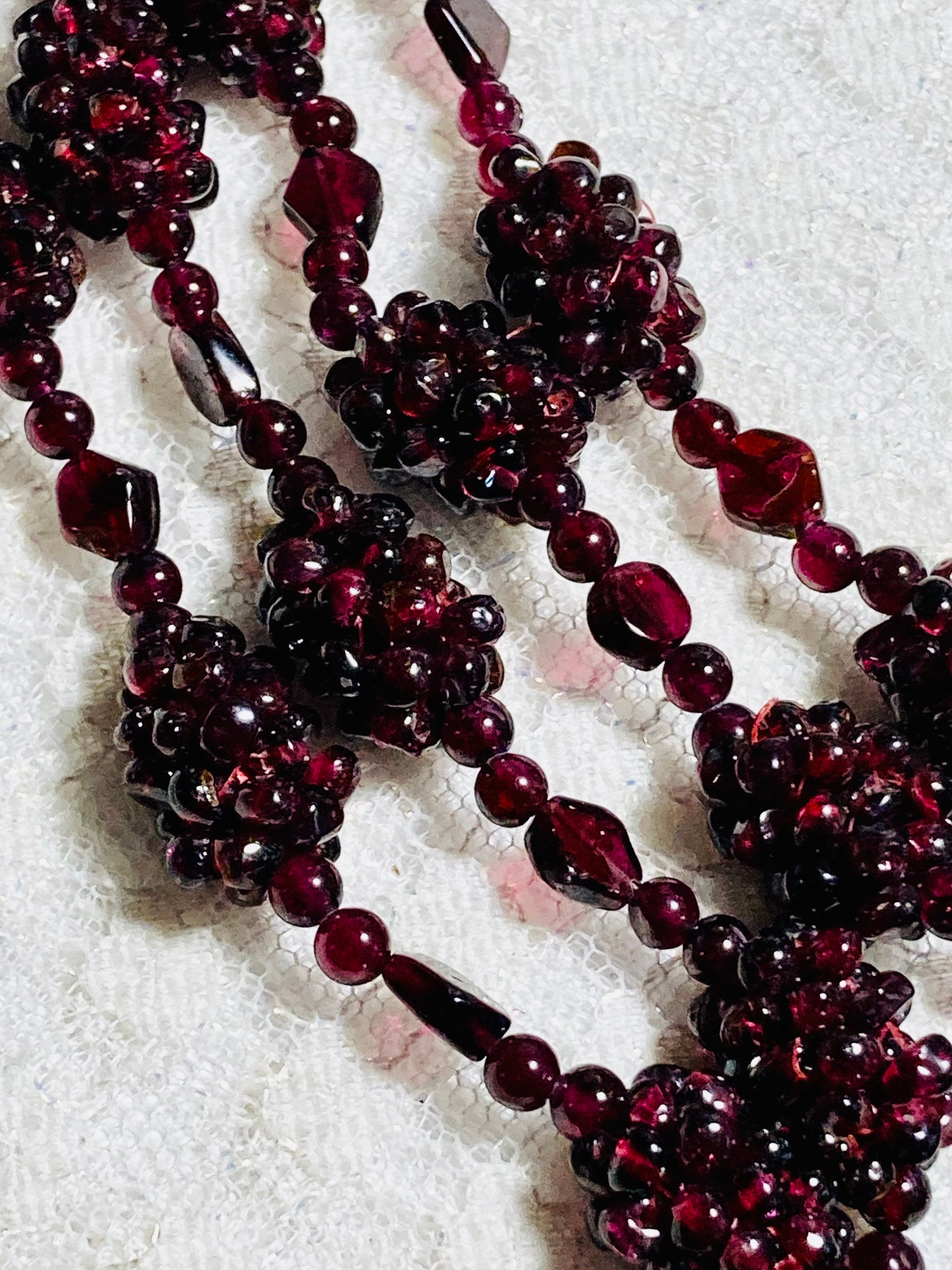 Vintage 1980s Woven Bohemian Garnet Bead Rope Necklace with