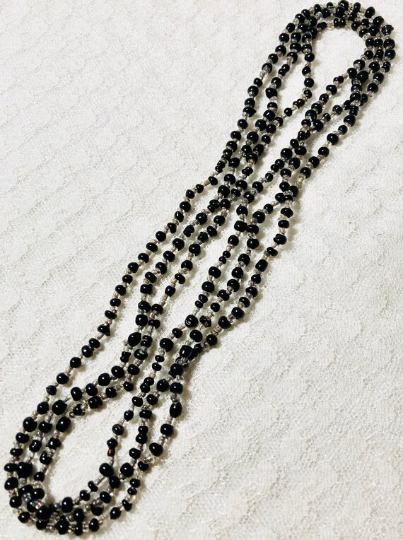 60.25 inch Art Deco black glass beaded necklace. … - image 2