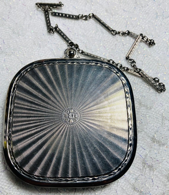 Edwardian silver guilloche enameled compact coin … - image 10