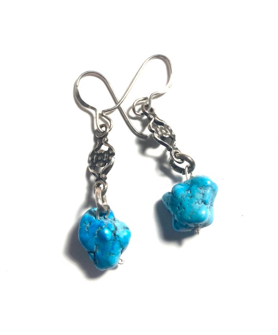 Antique rock turquoise & floral sterling silver d… - image 5