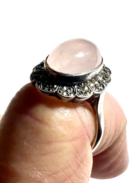Antique pink quartz & sterling silver ring. Pink … - image 2