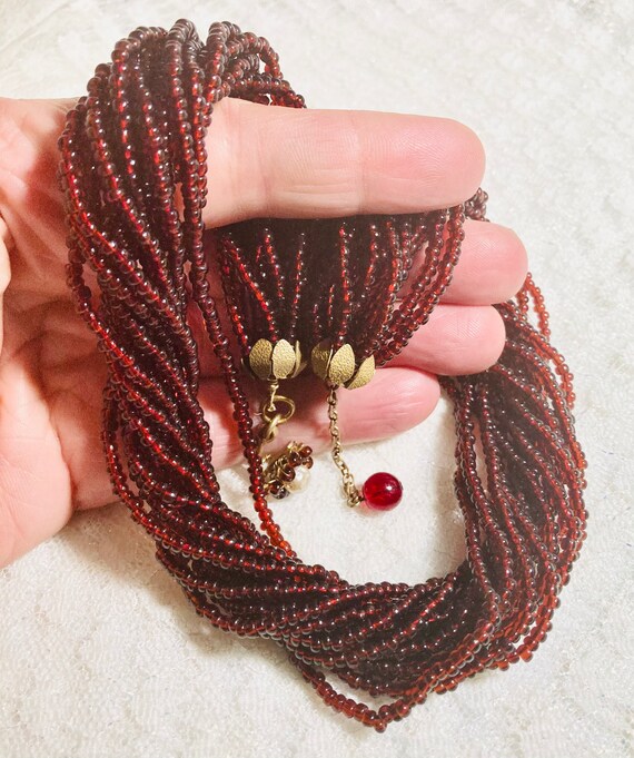 Signed Miriam Haskell red twist bead choker neckl… - image 3