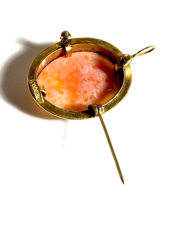 Antique Edwardian conch shell cameo brooch. - image 7
