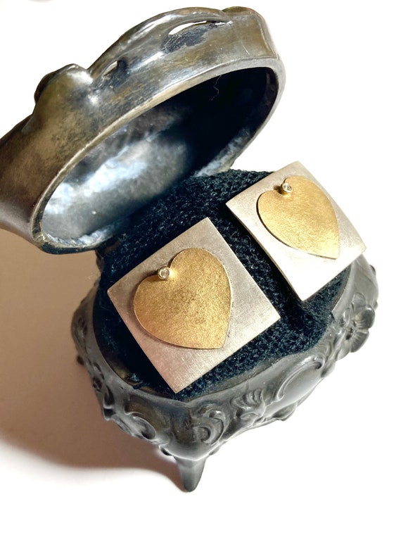 18k diamond & sterling silver pierced earrings in… - image 6