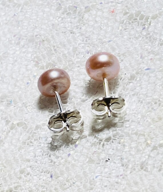 Sterling & pink cultured button pearl earrings. 7… - image 8
