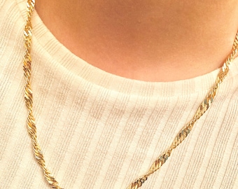 20 in. 14k gold over sterling silver twist link chain. Solid sterling silver specialty chain. Hallmarked 925. Gift for her.
