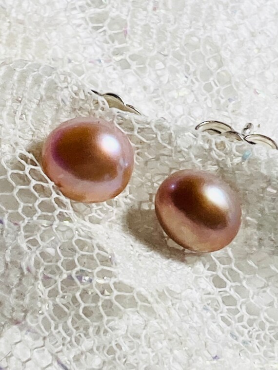 Sterling & pink cultured button pearl earrings. 7… - image 6