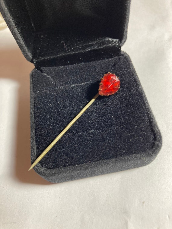 Antique red garnet paste stick pin with a large f… - image 5