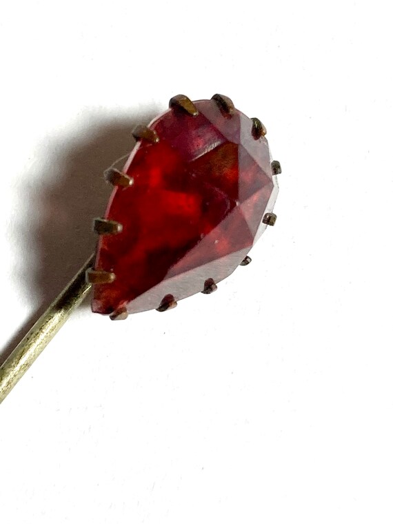 Antique red garnet paste stick pin with a large f… - image 3