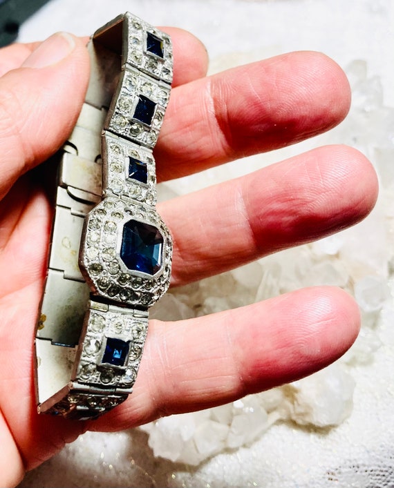 Art Deco blue & clear paste bracelet. Antique era 