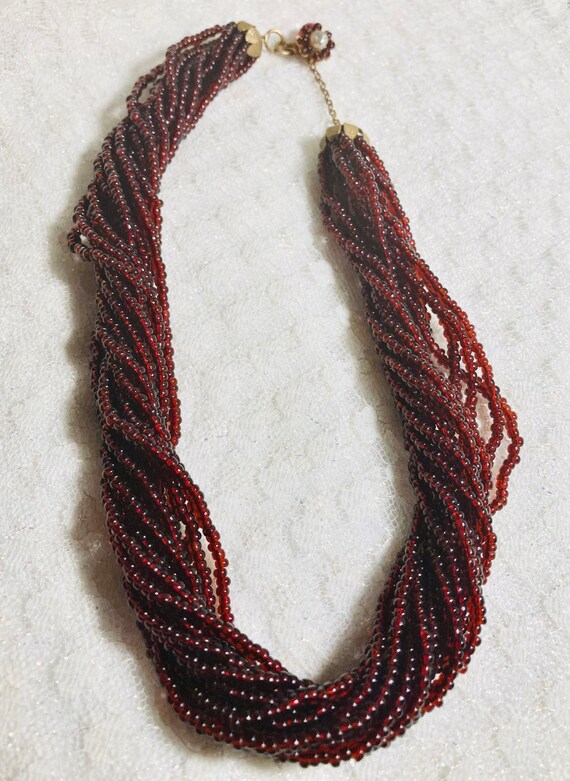 Signed Miriam Haskell red twist bead choker neckl… - image 7