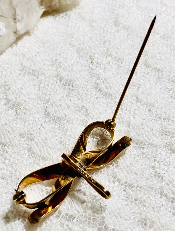 12k gold filled chatelaine watch pin bow brooch. … - image 8