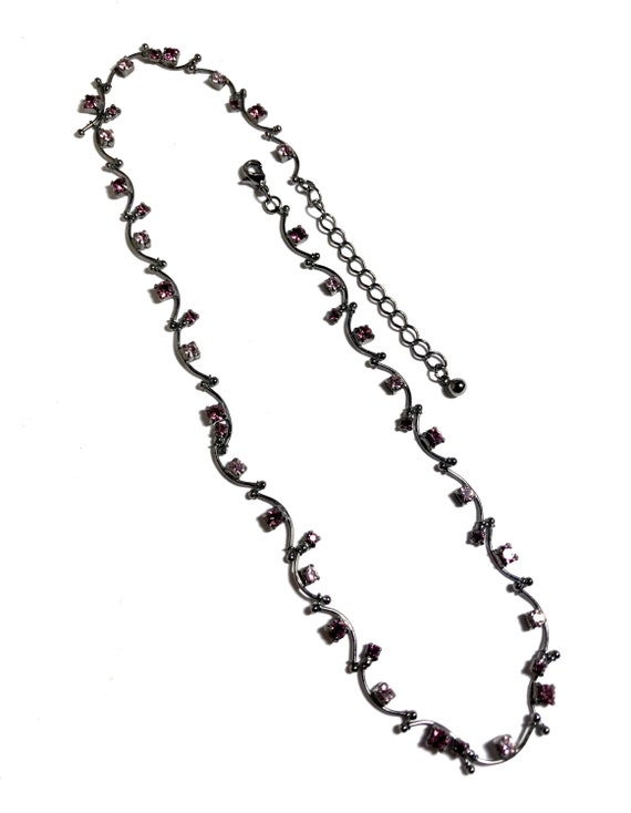 Pink paste swivel choker necklace. Gunmetal paste… - image 10