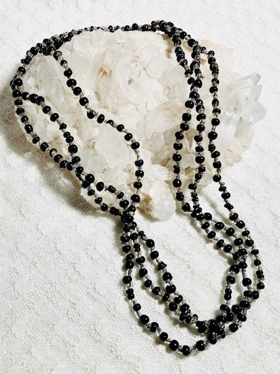 60.25 inch Art Deco black glass beaded necklace. … - image 7