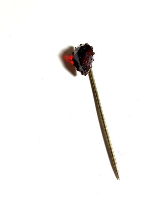 Antique red garnet paste stick pin with a large f… - image 4