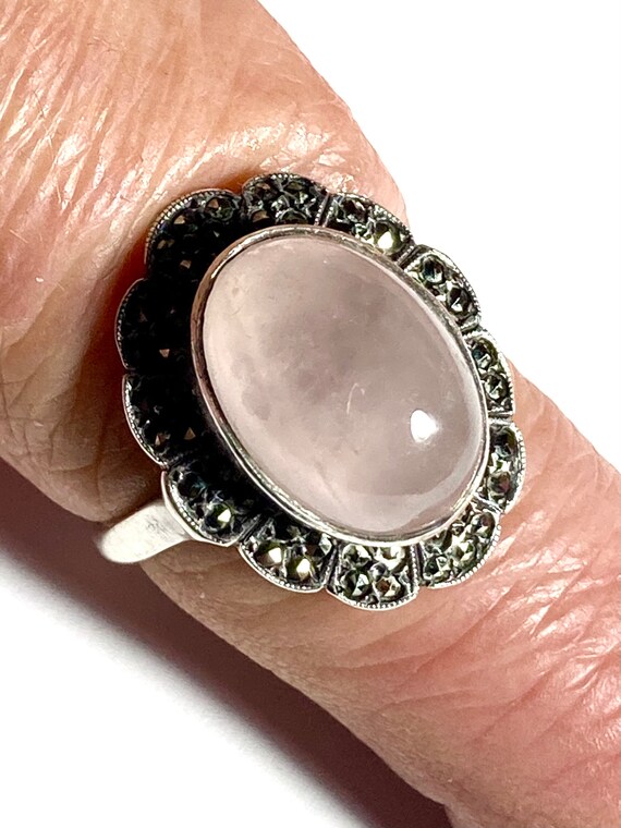 Antique pink quartz & sterling silver ring. Pink … - image 4