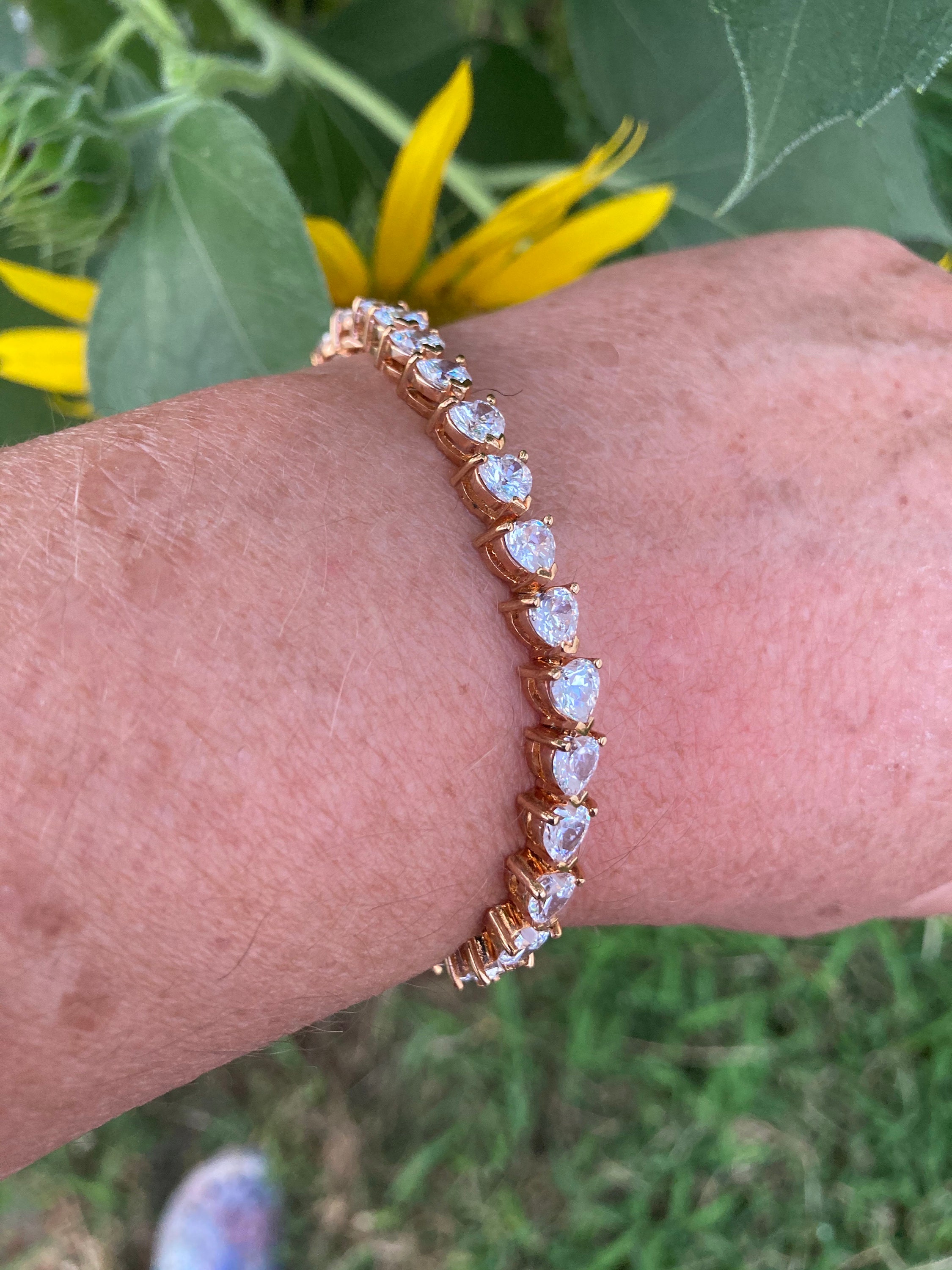 925 rose gold cubic zirconia heart tennis bracelet 14k rose gold vermeil over sterling silver. Etsy