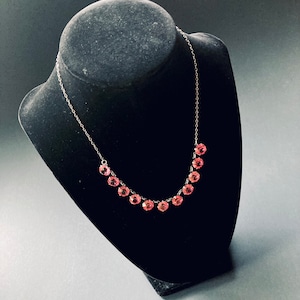 Antique Victorian sterling silver & pink strass paste riviera necklace Authentic rare necklace.