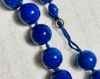Antique 10k lapis lazuli antique choker necklace. Grade AAA, 15mm beads, 97.8 grams. Marked 10k. Victorian era 1885-1900. Gift for her.