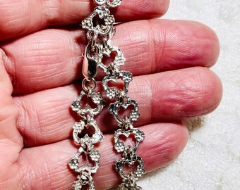 Sterling Silver Heart & Flower Link Bracelet. Marked 925