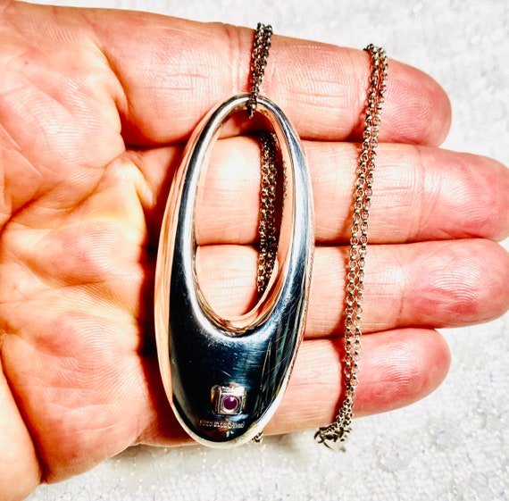 Large Ruby gemstone & sterling silver pendant nec… - image 4