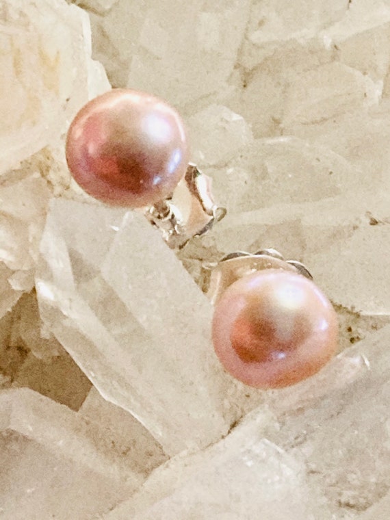 Sterling & pink cultured button pearl earrings. 7… - image 5