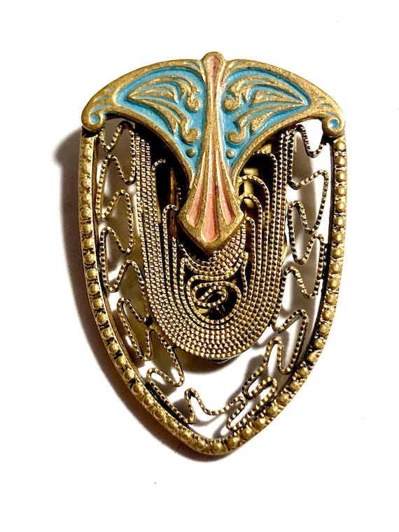 Antique Art Deco fancy designer fur clip designer brooch signed.