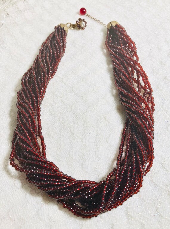 Signed Miriam Haskell red twist bead choker neckl… - image 2