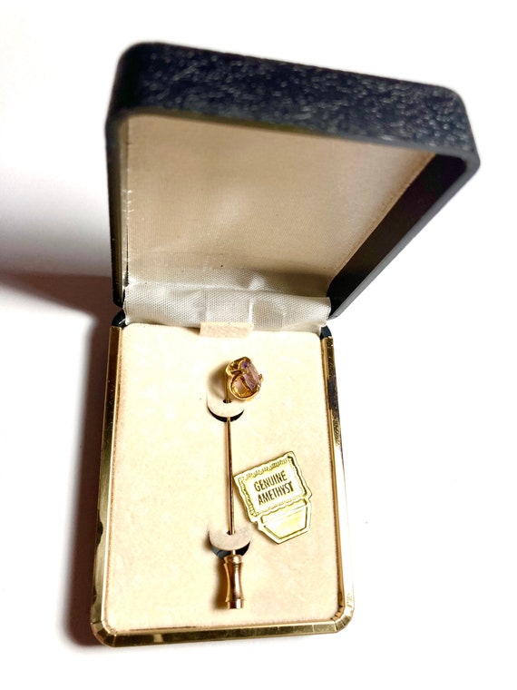 Vintage purple Amethyst stick pin in 14k gold plat