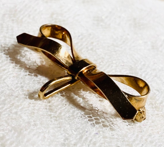 12k gold filled chatelaine watch pin bow brooch. … - image 3