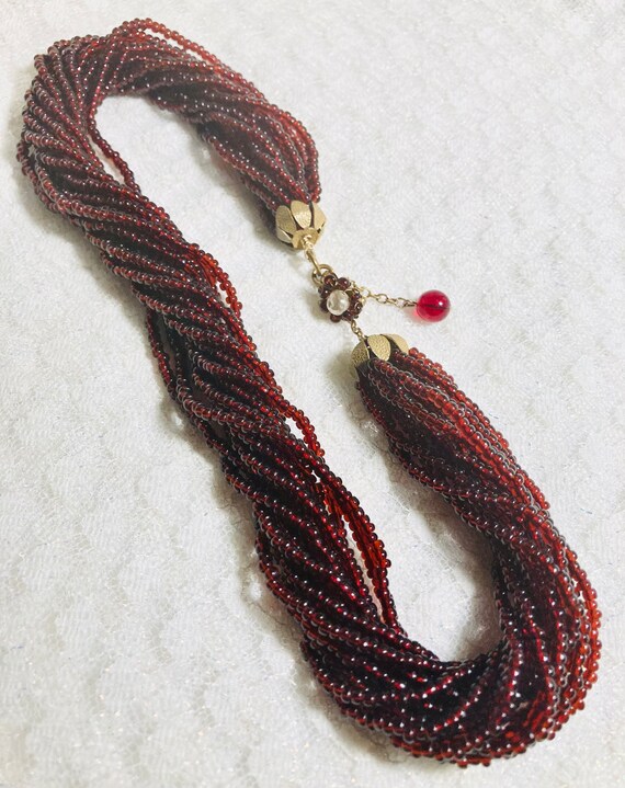 Signed Miriam Haskell red twist bead choker neckl… - image 4