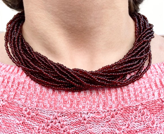 Signed Miriam Haskell red twist bead choker neckl… - image 1