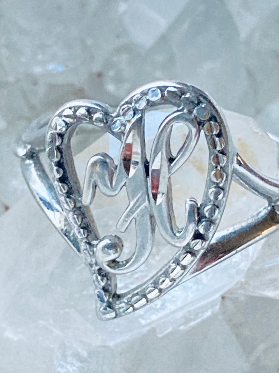 Sterling Silver Letter H Initial Heart Ring. Adjustable Size 6.75