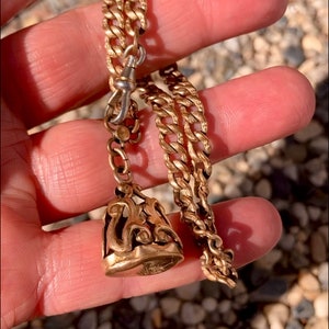 Vintage Antique Victorian? Gold Tone Pocket Watch Chain Fob Bar Floral Locket Antique Victorian 14K Gold Pocket Watch Fob Chain – Pierced  main image 4