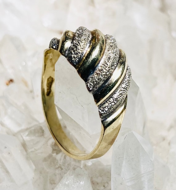 14k solid gold designer domed crescent ring. 14k solid gold ring.